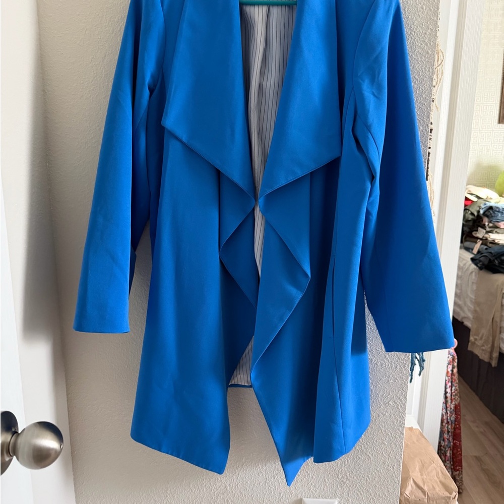 Women's Blue Open Front Jacket - Picture 2 of 13